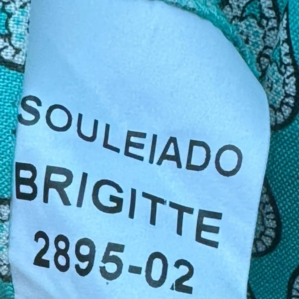 Vintage Souleiado Silk Dress Teal Paisley Print Cap Sleeve French 38 Medium 8/10 - Picture 11 of 14